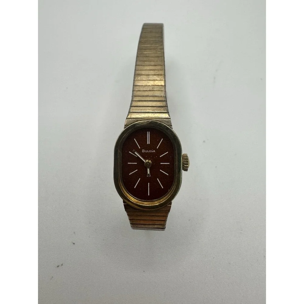 Vintage Bulova Ladies Wind Up Watch 10k‎ Gold RGP Bezel Missing Crystal